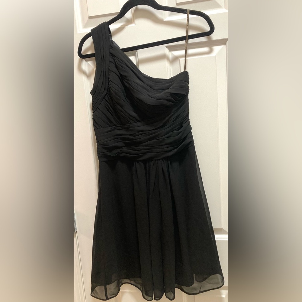 Monique Lhuillier Bridesmaids Black One Shoulder Dress Size 8